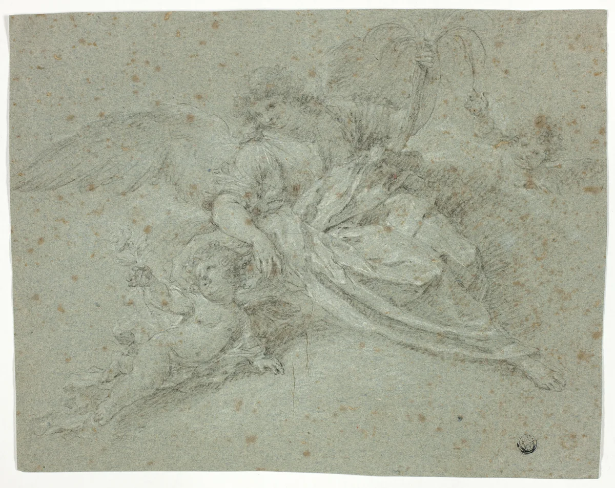 Angel and Two Putti by Moncayo Pignatelly, drawing, 1700-1799