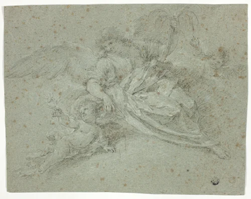 Angel and Two Putti by Moncayo Pignatelly, drawing, 1700-1799