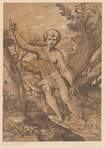 Johannes de Doper in de wildernis by Ugo da Carpi, print, 1502-1532