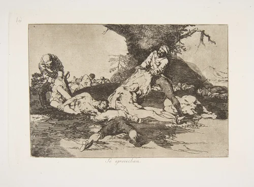 Plate 16 from "The Disasters of War" (Los Desastres de la Guerra): 'They make use of them' (Se aprovechan) by Goya, print, 1810-1820