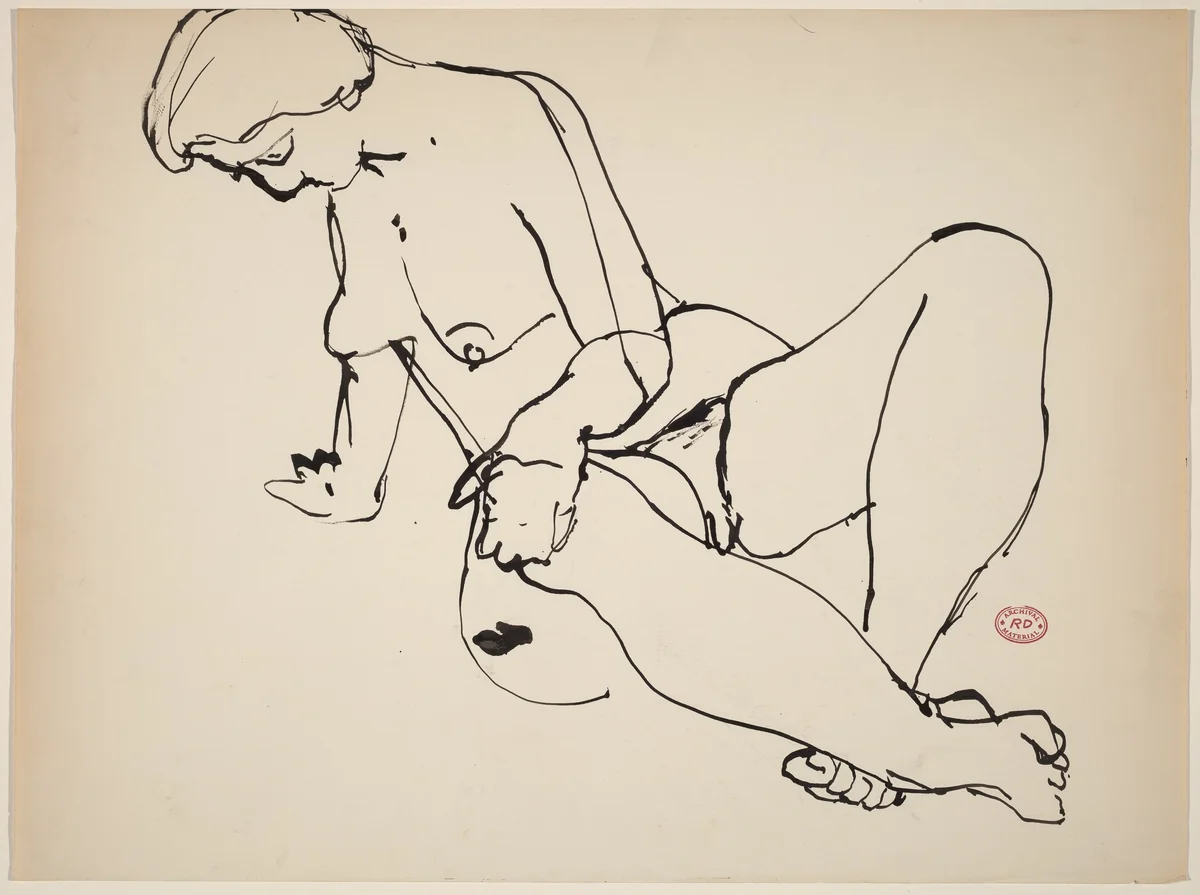 Untitled [seated nude leaning back on her right hand] by Richard Diebenkorn, drawing, 1955-1967