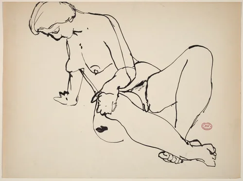 Untitled [seated nude leaning back on her right hand] by Richard Diebenkorn, drawing, 1955-1967