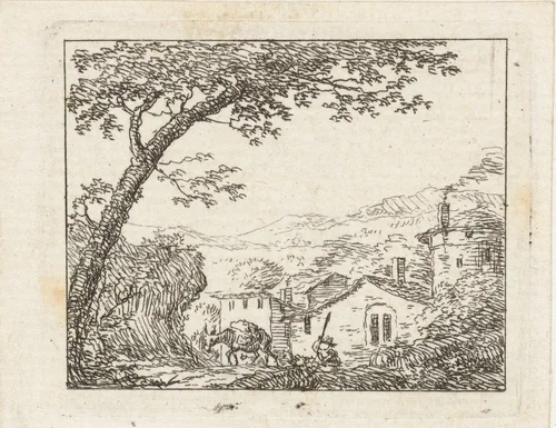 Dorpsgezicht by Johanna de Bruyn, print, 1732-1782
