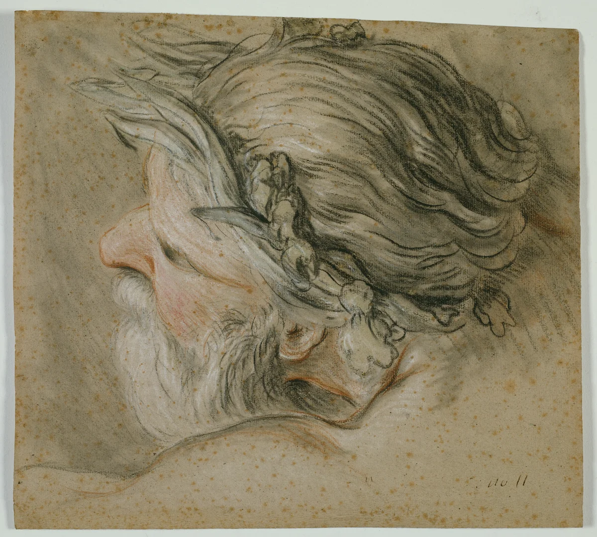 Head of a Sea God by Charles Joseph Natoire, drawing, 1730-1740