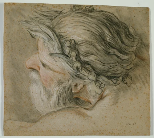 Head of a Sea God by Charles Joseph Natoire, drawing, 1730-1740