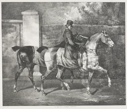 Two Horses Exercised by a Jockey by Théodore Géricault, print, 1822