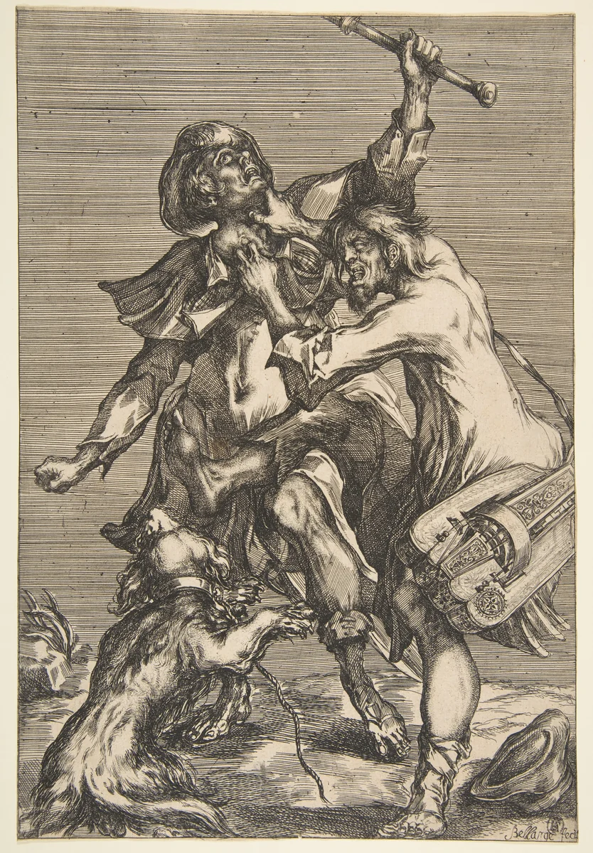 Two Fighting Beggars by Jacques Bellange, print, 1612-1616