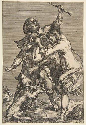 Two Fighting Beggars by Jacques Bellange, print, 1612-1616