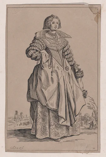 Copy of La Dame a la Grande Collerette et a la Coiffe Retombant en Arrière (The Lady with the Large Collar and a Headdress that Falls to the Back), from "La Noblesse" (The Nobility) by anonymous, print, 1625-1700
