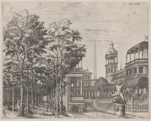 Landscape with Trees, Two Deer, and a Palace Courtyard by Lucas van Doetechum
Johannes van Doetechum the Elder
Hans Vredeman de Vries
Hieronymus Cock, portfolio, 1560