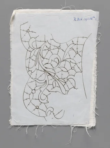 Prikking vastgeregen op een dubbele lap katoen voor het maken van een deel van een kraag van naaldkant by Village Elisabeth, textile, 1915-1924