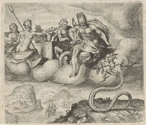 Fabel van Jupiter en de slang by Aegidius Sadeler, print, 1608