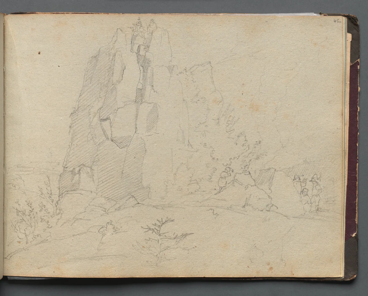Album with Views of Rome and Surroundings, Landscape Studies, page 45a: Rocky Landscape by Franz Nadorp, book, 1830-1870