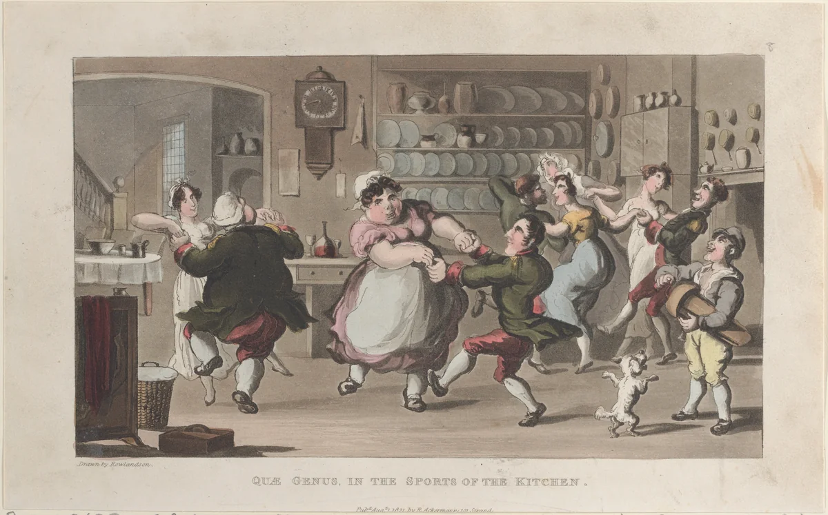 Quae Genus, in the Sports of the Kitchen by Thomas Rowlandson, print, 1821