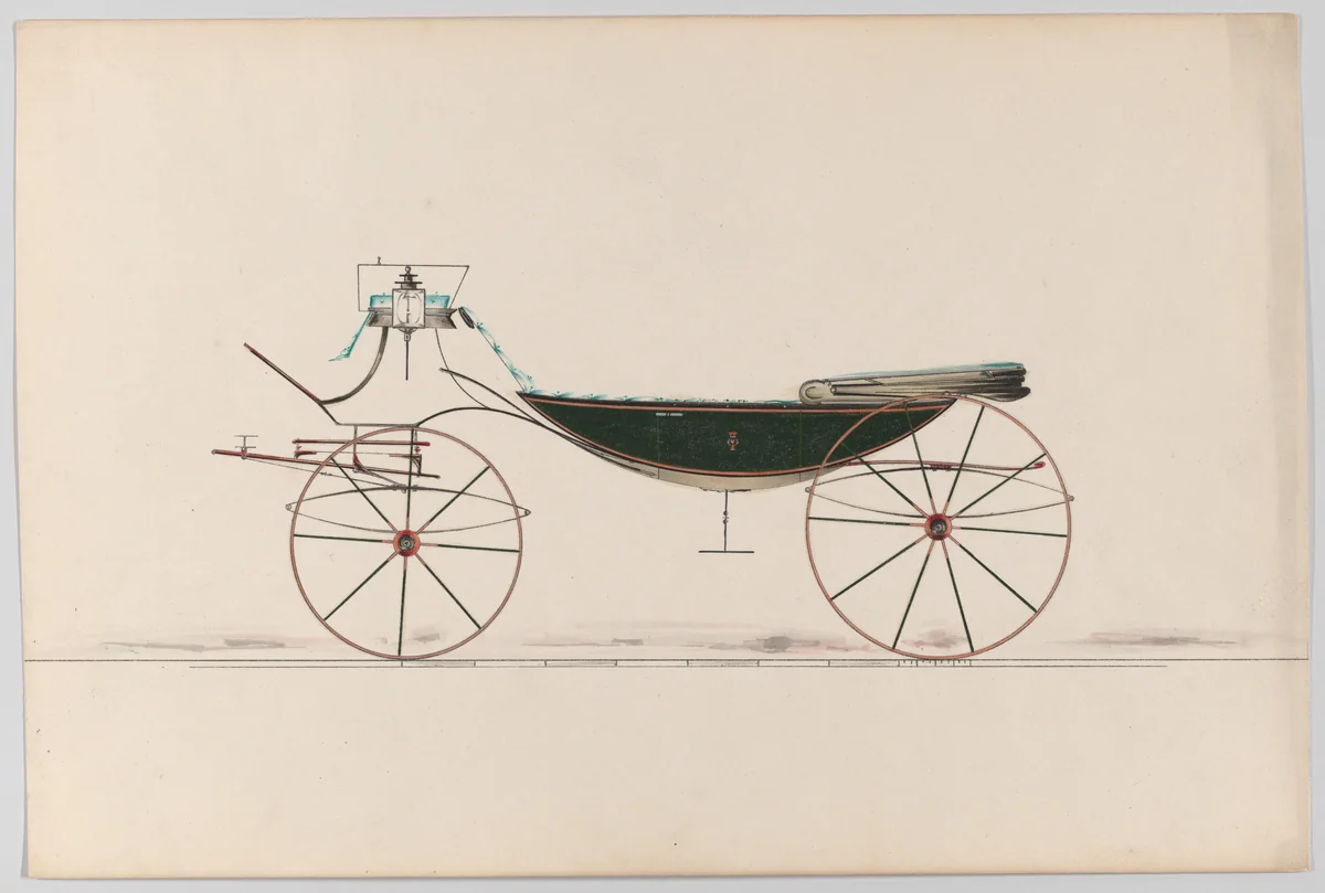 Design for Vis-à-vis with Canoe Bottom (unnumbered) by Brewster & Co., drawing, 1865-1875