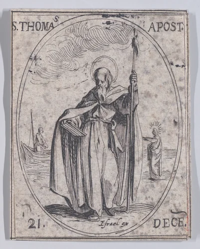 S. Thomas, apôtre (St. Thomas, Apostle), December 21st, from "Les Images De Tous Les Saincts et Saintes de L'Année" (Images of All of the Saints and Religious Events of the Year) by Jacques Callot, print, 1636
