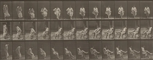 Plate Number 417. Toilet, sitting and putting on stockings by Eadweard Muybridge, photograph, 1887