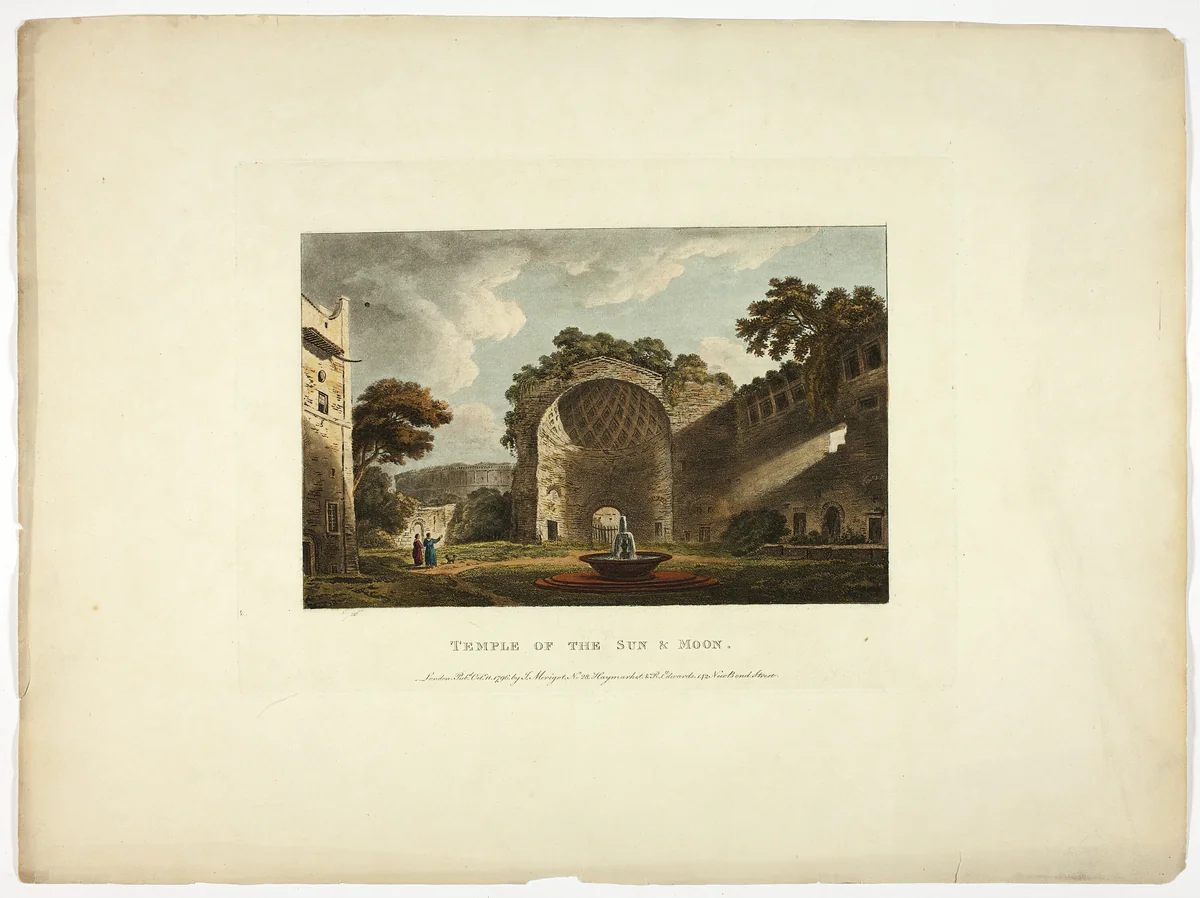 Temple of the Sun & Moon, plate two from Ruins of Rome by M. Dubourg, print, 1796
