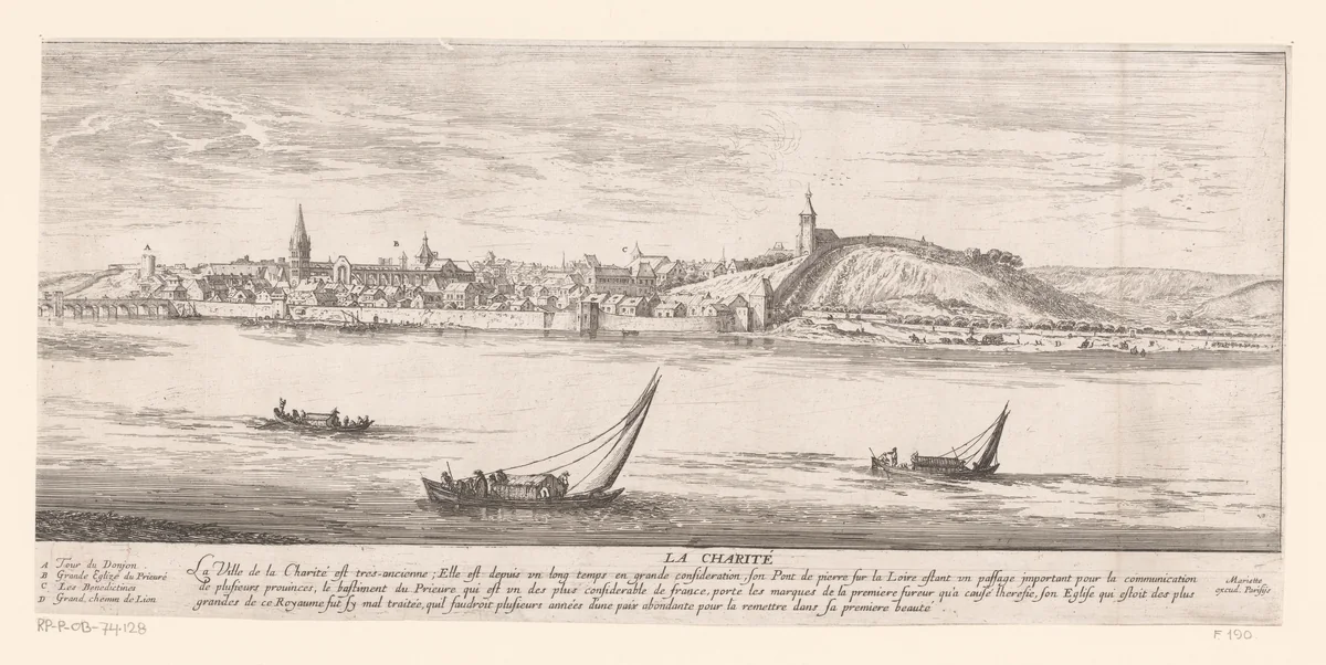 Gezicht op Charité-sur-Loire met daarvoor de Loire by Israël Silvestre, print, 1631-1657
