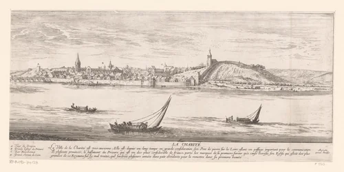 Gezicht op Charité-sur-Loire met daarvoor de Loire by Israël Silvestre, print, 1631-1657