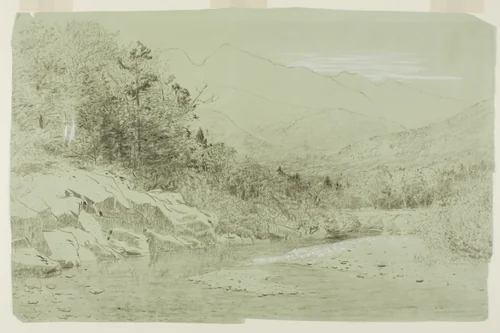 River Stream with Mountains in the Distance by Alexander Helwig Wyant, drawing, 1856-1892