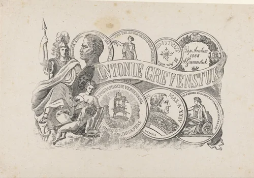 Allegorie ter ere van Antonie Grevenstuk by Isaac Weissenbruch, print, 1868-1912