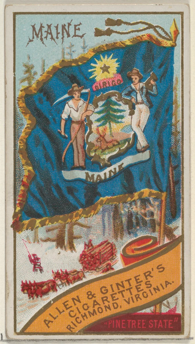 Maine, from Flags of the States and Territories (N11) for Allen & Ginter Cigarettes Brands by Allen & Ginter, print, 1888
