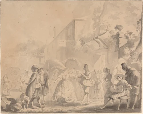 Dance in a Village Square by Luis Paret y Alcázar, drawing, 1770-1775