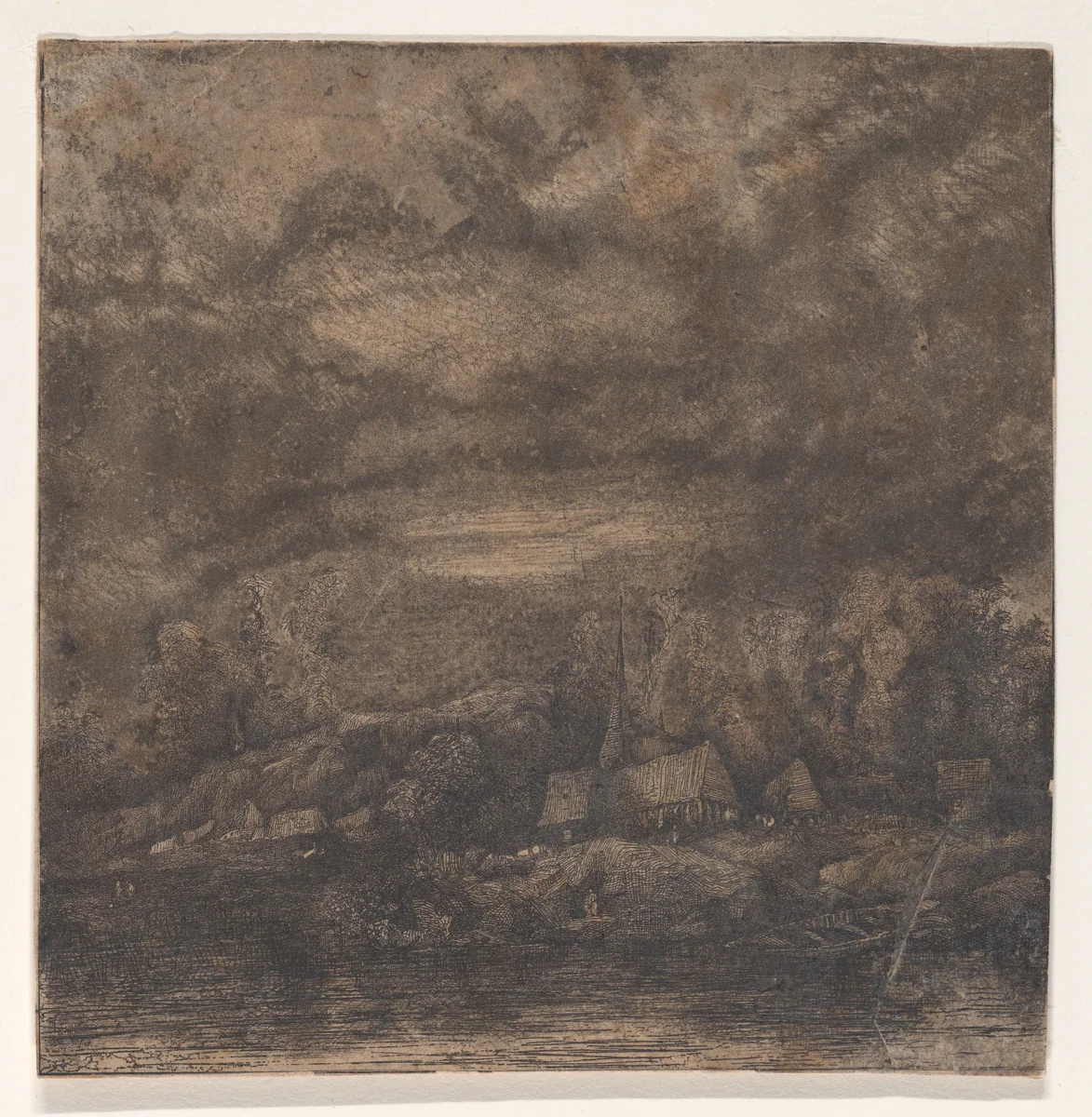 Hameau de Pêcheurs (Hamlet of Fishermen) by Rodolphe Bresdin, print, 1849