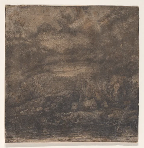 Hameau de Pêcheurs (Hamlet of Fishermen) by Rodolphe Bresdin, print, 1849