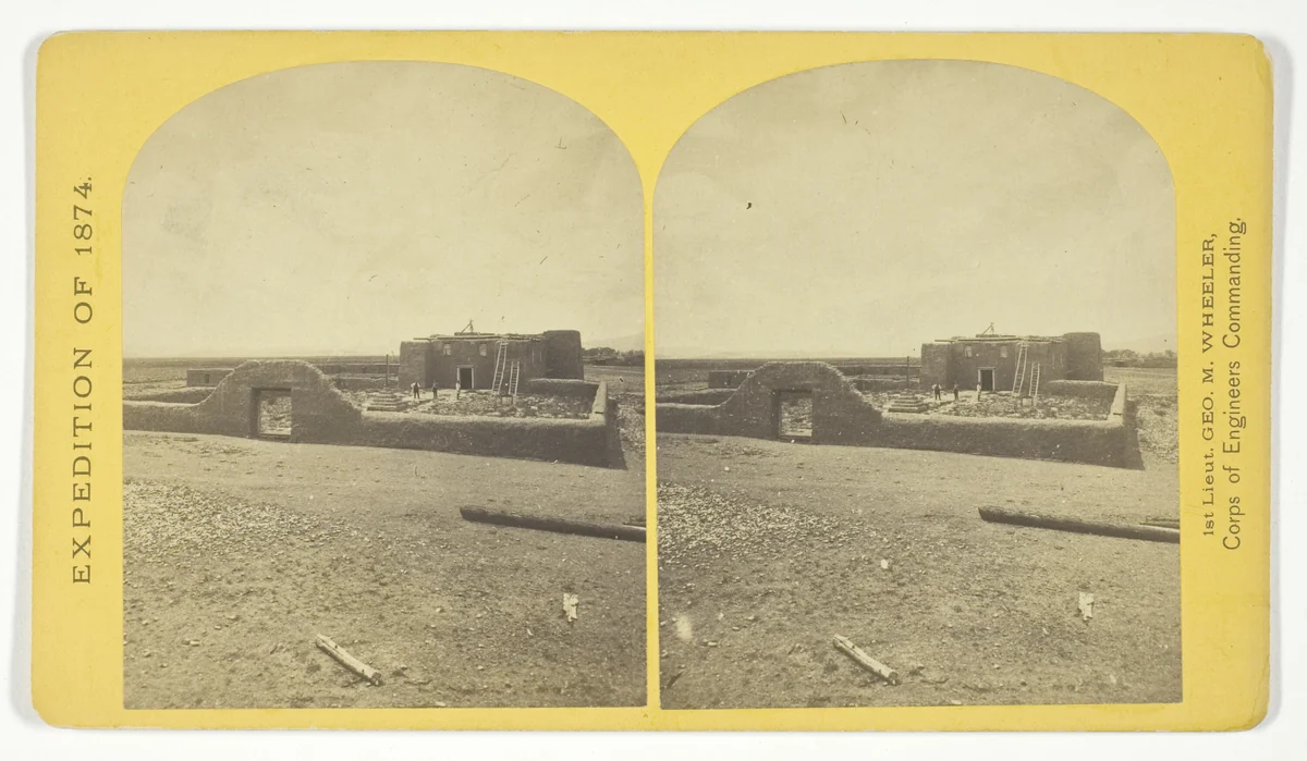 Roman Catholic Church, Plaza of Guadaloupe, Guadaloupe Co., Colorado. Built not many years since of adobes. Dimensions, length 120 feet; width 60 feet; height 25 feet. Grave yard in the foreground surrounded by an abode wall about 6 feet in height, No. 34 from the series "Geographical Explorations and Surveys West of the 100th Meridian" by Timothy O'Sullivan, photograph, 1874