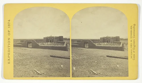 Roman Catholic Church, Plaza of Guadaloupe, Guadaloupe Co., Colorado. Built not many years since of adobes. Dimensions, length 120 feet; width 60 feet; height 25 feet. Grave yard in the foreground surrounded by an abode wall about 6 feet in height, No. 34 from the series "Geographical Explorations and Surveys West of the 100th Meridian" by Timothy O'Sullivan, photograph, 1874