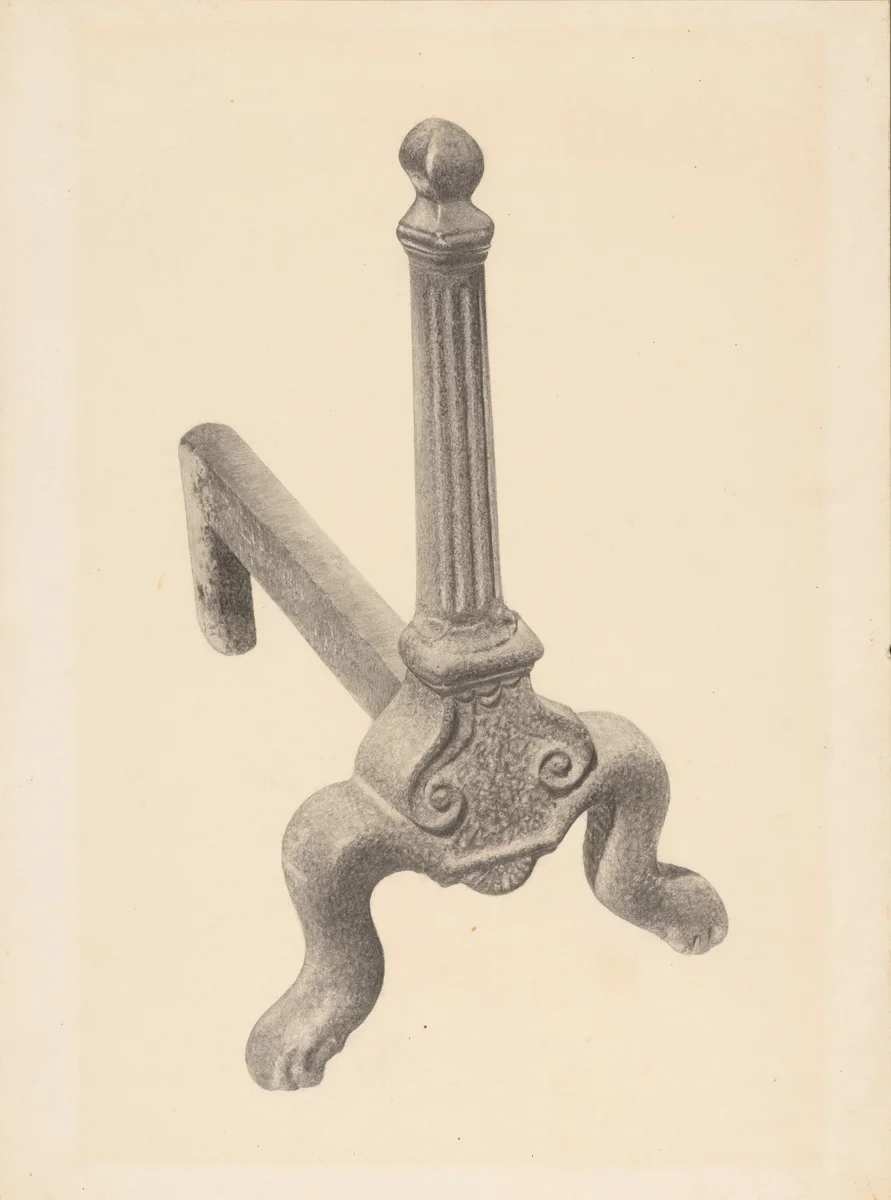 Andiron (one of pair) by Herman Bader, index of american design, 1938