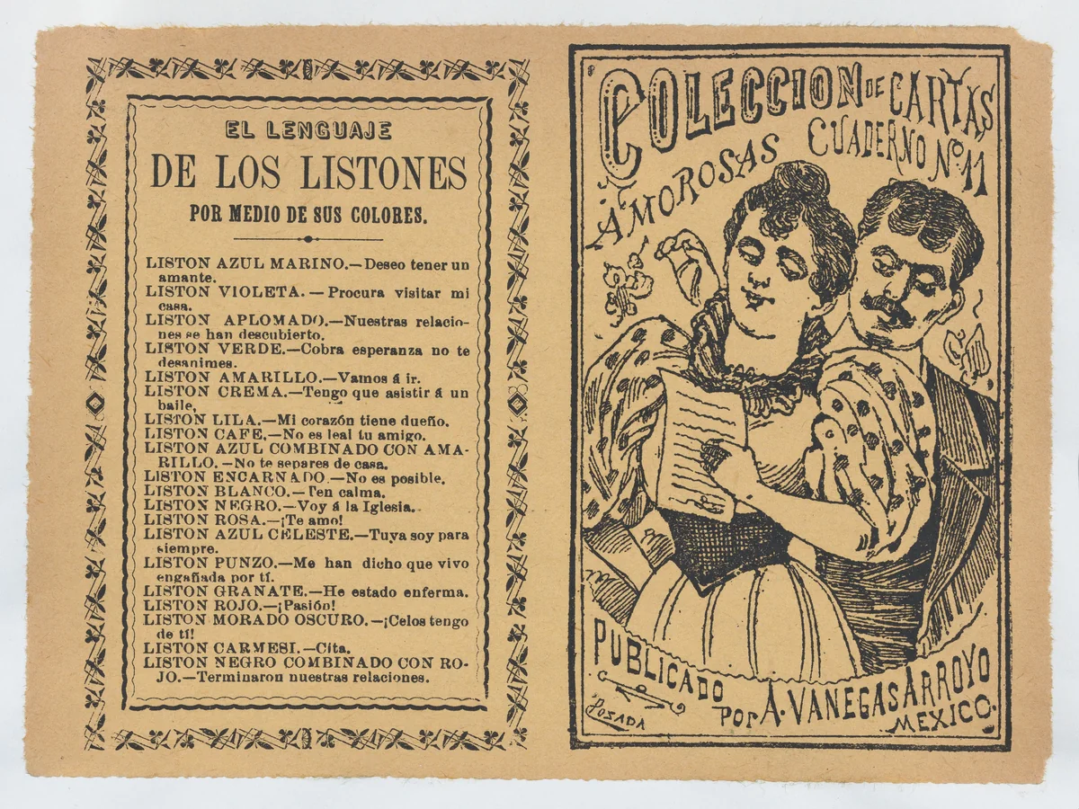 Front and back covers printed on the same sheet for a collection of love letters (number 11) by José Guadalupe Posada, print, 1895-1905