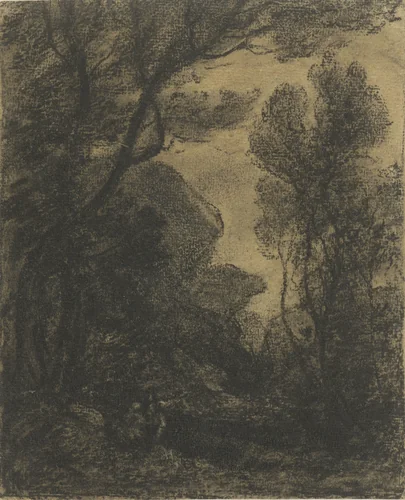 Bosgezicht bij avond by Camille Corot, drawing, 1806-1875