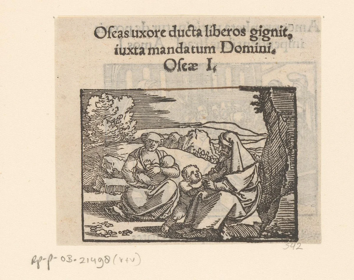 Profeet Hosea met zijn vrouw en kinderen by anonymous, print, 1530-1533