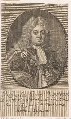 Portret van Robert Harley, 1st Earl of Oxford by Martin Bernigeroth, print, 1714