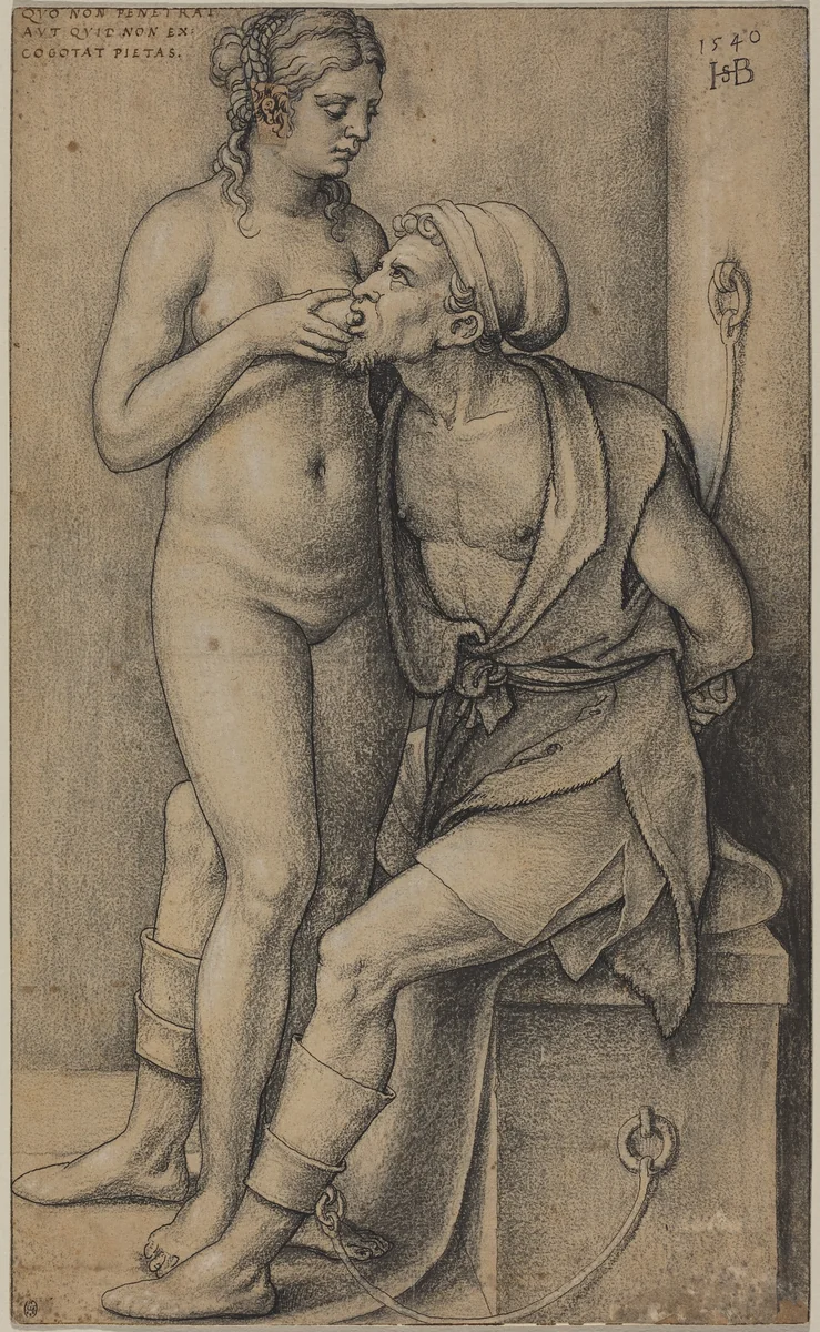 Cimon and Pero (Roman Charity) by Sebald Beham, drawing, 1540