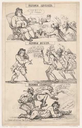 Reform Advised, Reform Begun, Reform Complete by Thomas Rowlandson, print, 1793