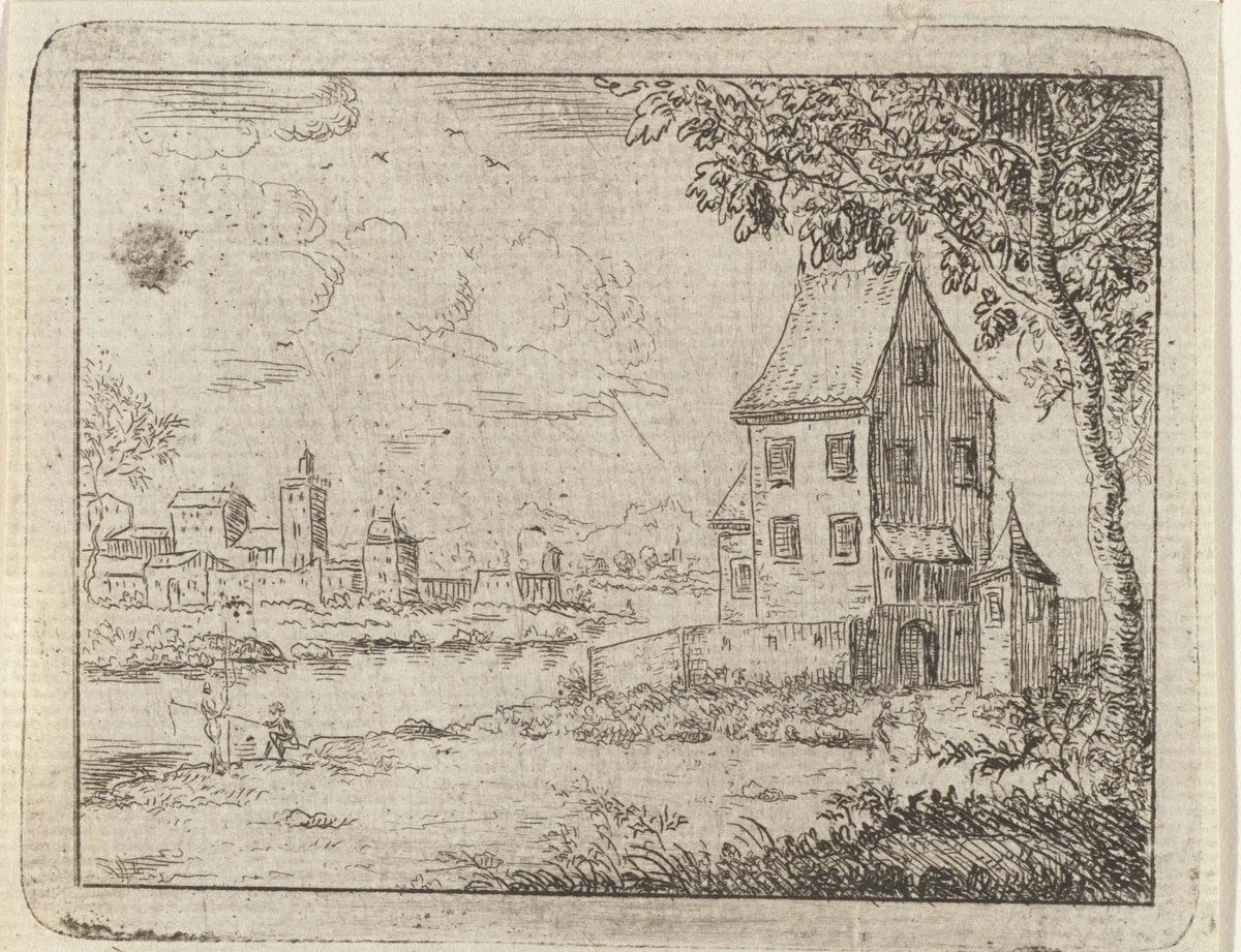 Huis bij een rivier by Abraham Corneille de Brakonier, print, 1760-1770