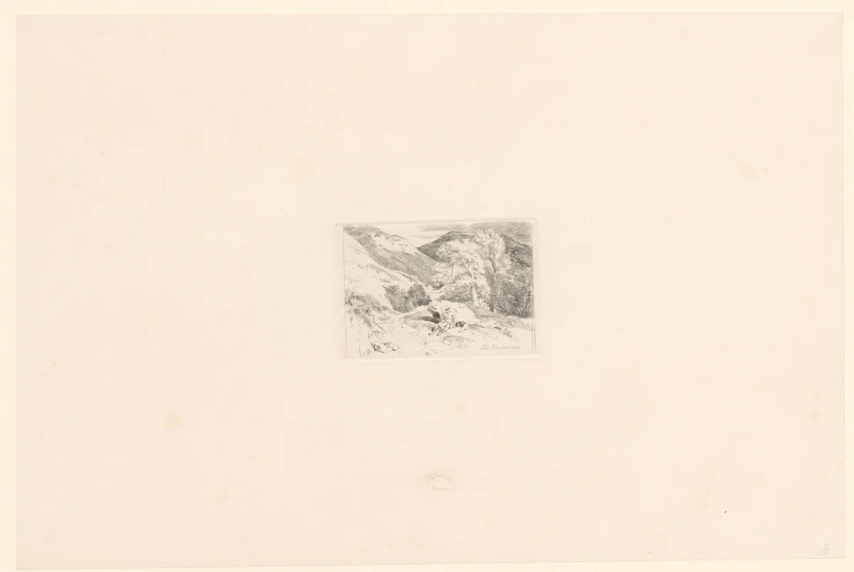 Landschap met rustende reiziger en zijn hond by Edwin Henry Landseer, print, 1848