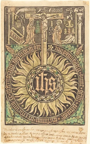 The Sacred Monograph with the Crucifixion and Passion Symbols [recto] by German 15th Century, print, 1470