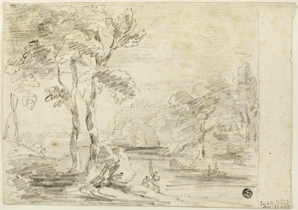 Arcadian Landscape by George Howland Beaumont or Richard Wilson, drawing, 1805