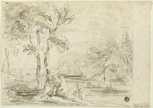 Arcadian Landscape by George Howland Beaumont or Richard Wilson, drawing, 1805