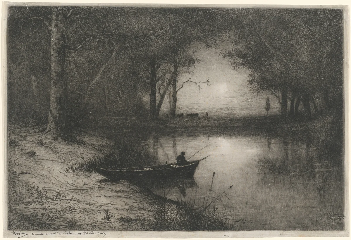 Pêcheur en Canot, au bord d'une Rivière (Fisherman in a Boat) by Adolphe Appian, print, 1887