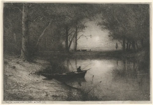 Pêcheur en Canot, au bord d'une Rivière (Fisherman in a Boat) by Adolphe Appian, print, 1887