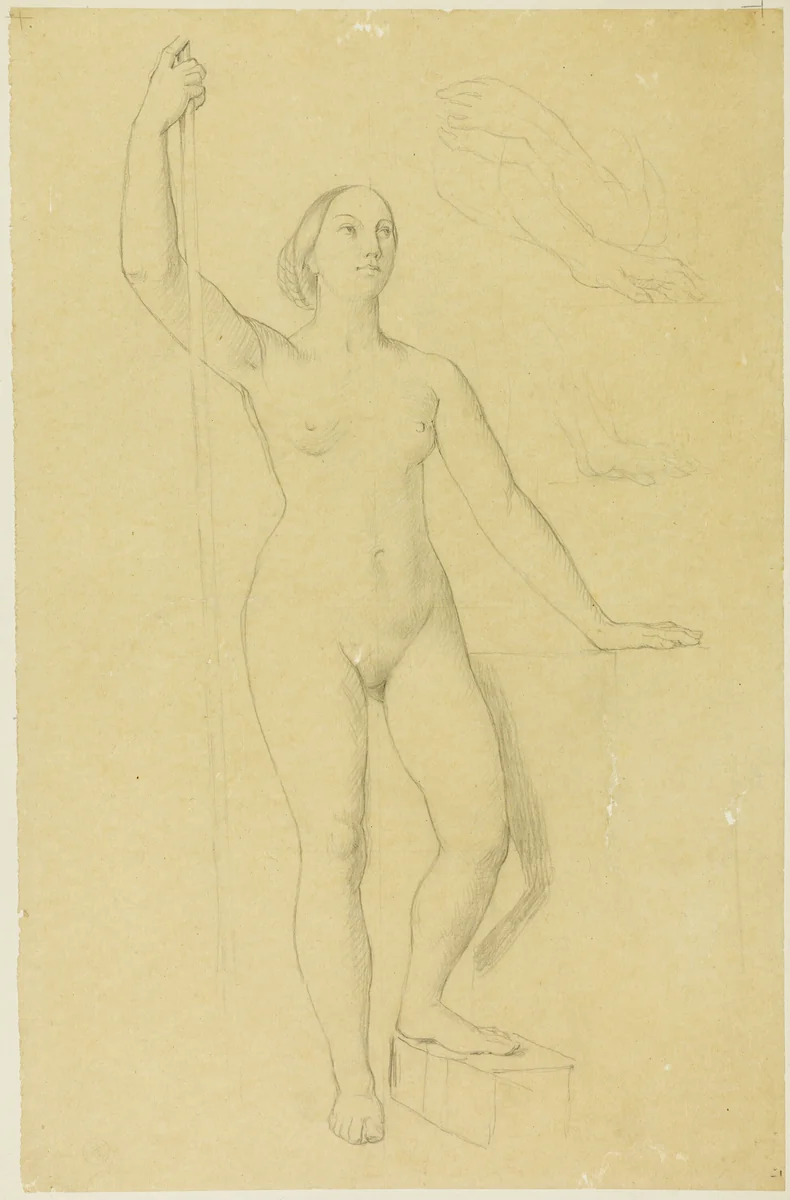 Study for Joan of Arc, and Sketches of Hands by Jean-Auguste-Dominique Ingres, drawing, 1841-1854