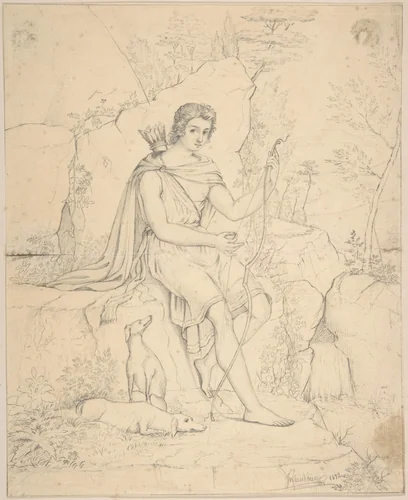 Young Man with Bow and Arrow by François Jacques Fleischbein, drawing, 1832