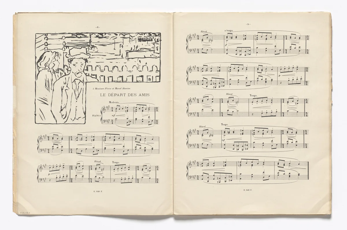 The Departure of Friends (Départ des amis) (headpiece, page 8) from Petites scènes familières by Pierre Bonnard, illustrated book, 1893