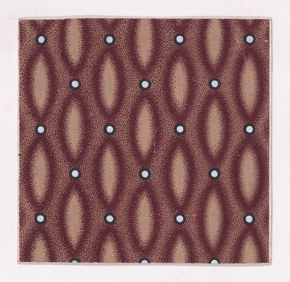 Textile Design with Alternating Vertical Rows of Pearls and Lens Shapes over a Stippled Background by anonymous, drawing, 1840